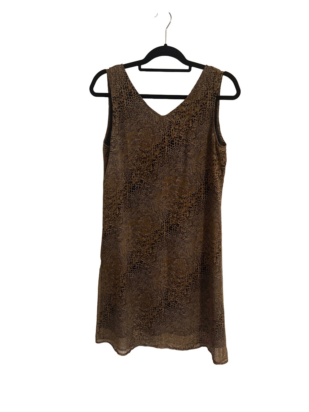 Robbie Bee Brown and Black Animal Print Silk and Chiffon Dress